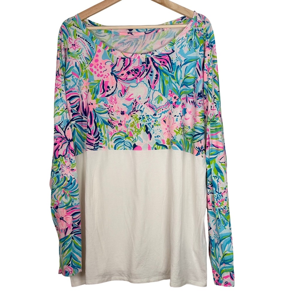 Lilly Pulitzer Finn‎ Lilly's Favorite Long Sleeve T-Shirt Top XXL Floral White